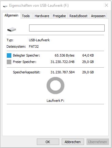 Windows Speichergröße 32 GB