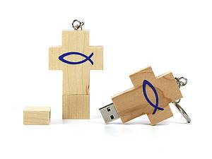Holz USB Stick in Kreuzform, USB Stick Holzkreuz
