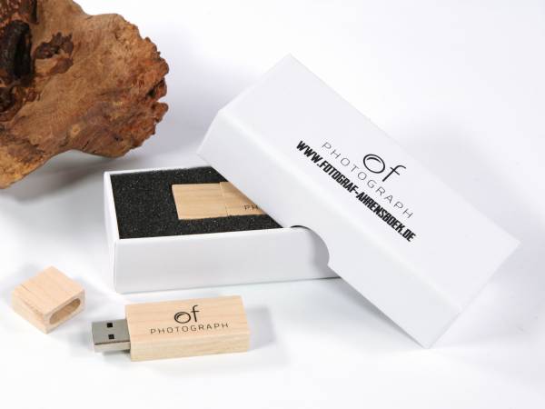 usb stick holz classic natur hellbraun verpackung box kreativ logo