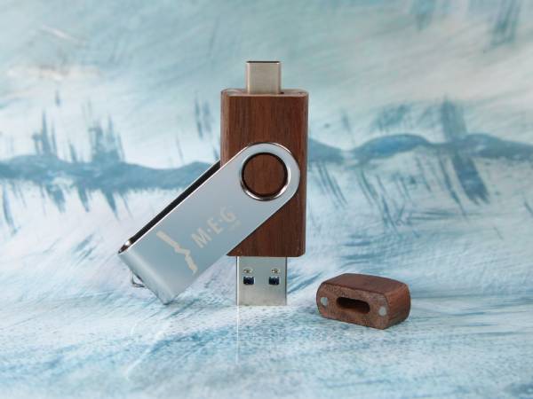 usb stick naturetwister otg holz dunkel struktur metallbuegel gravur