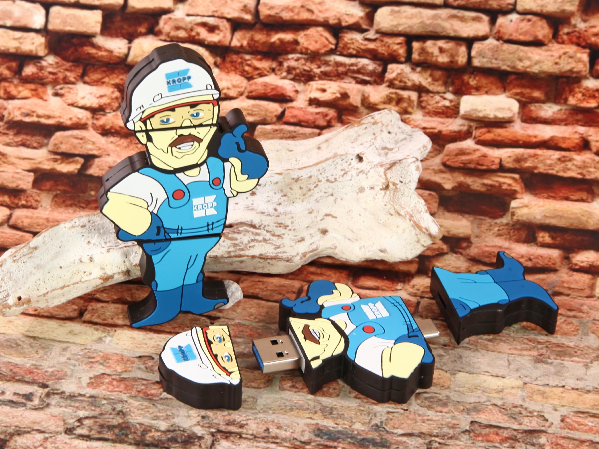 usb stick figur maskottchen handwerker bau blauer anton sonderanfertigung